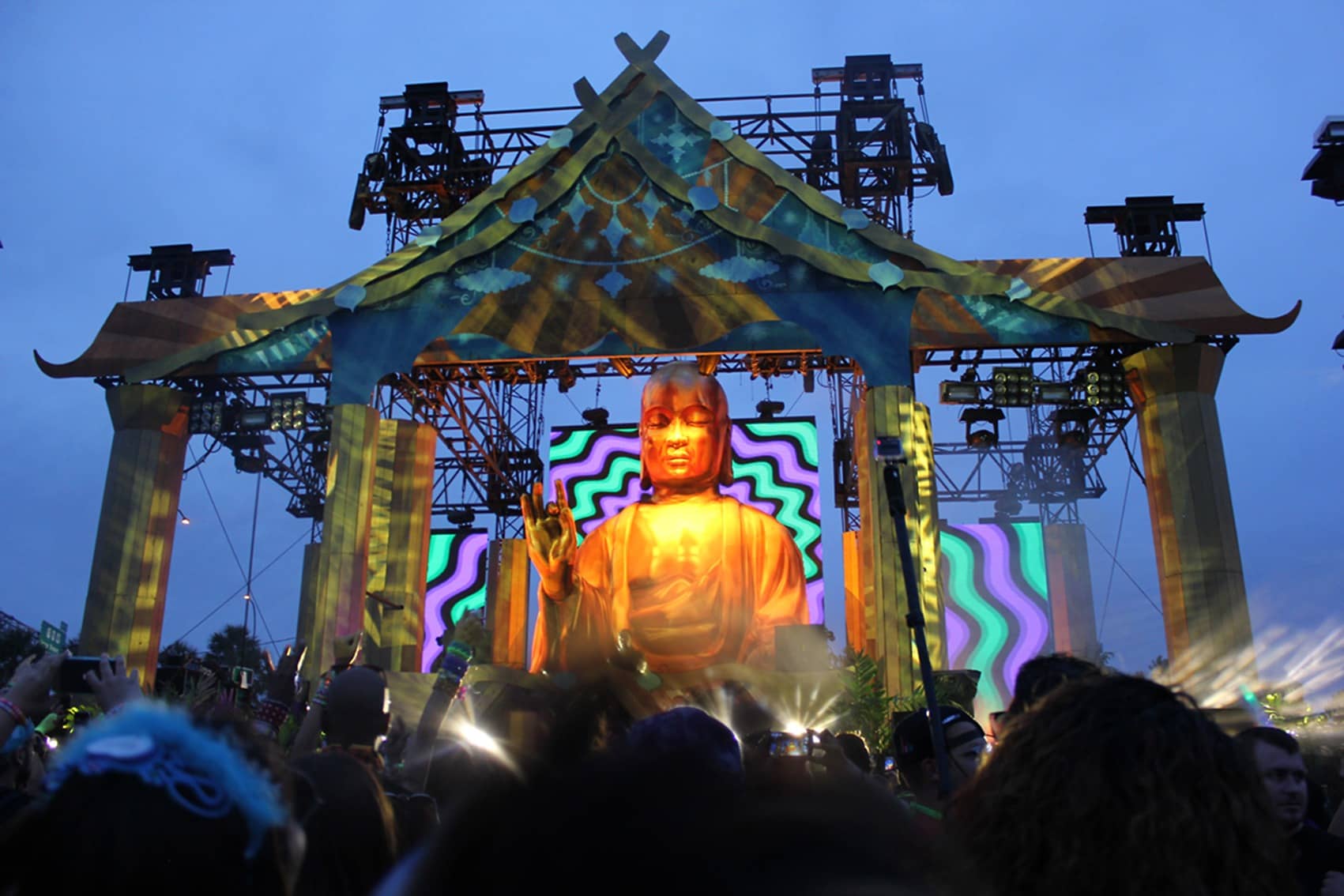7.5m inflatable buddha at a festival stage