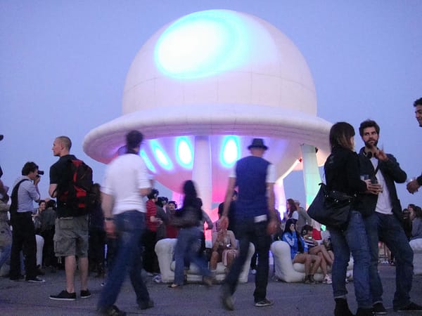 11m inflatable dome stage outside at dusk