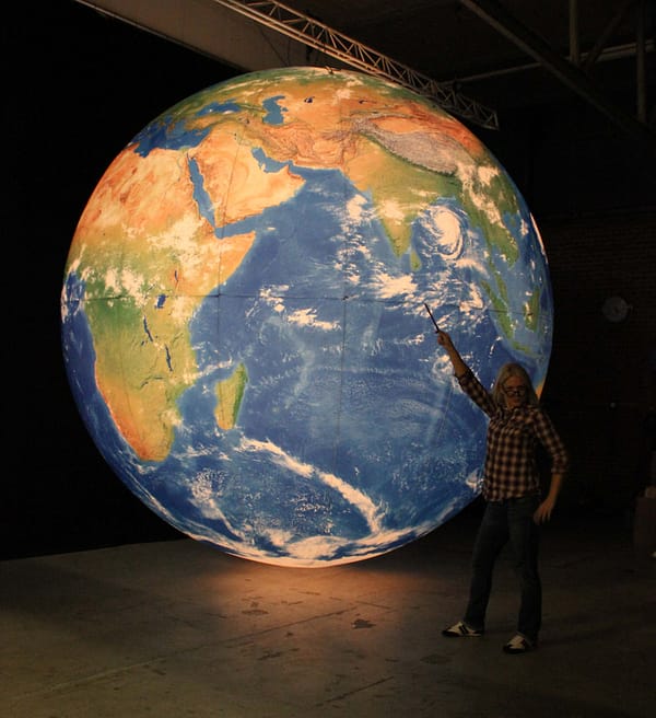 4m backlit printed globe standing in the studio