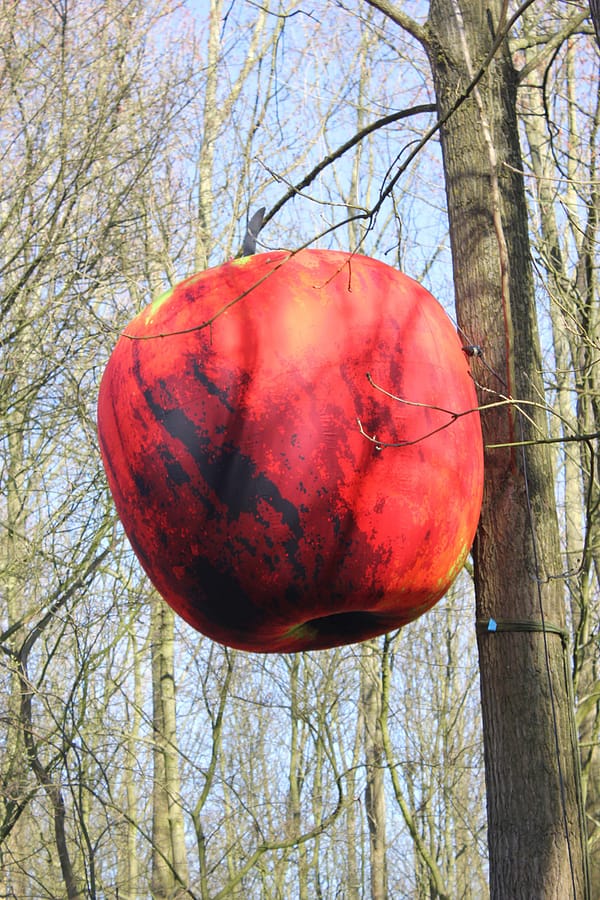 2m Pop Art apple hanging in the woods