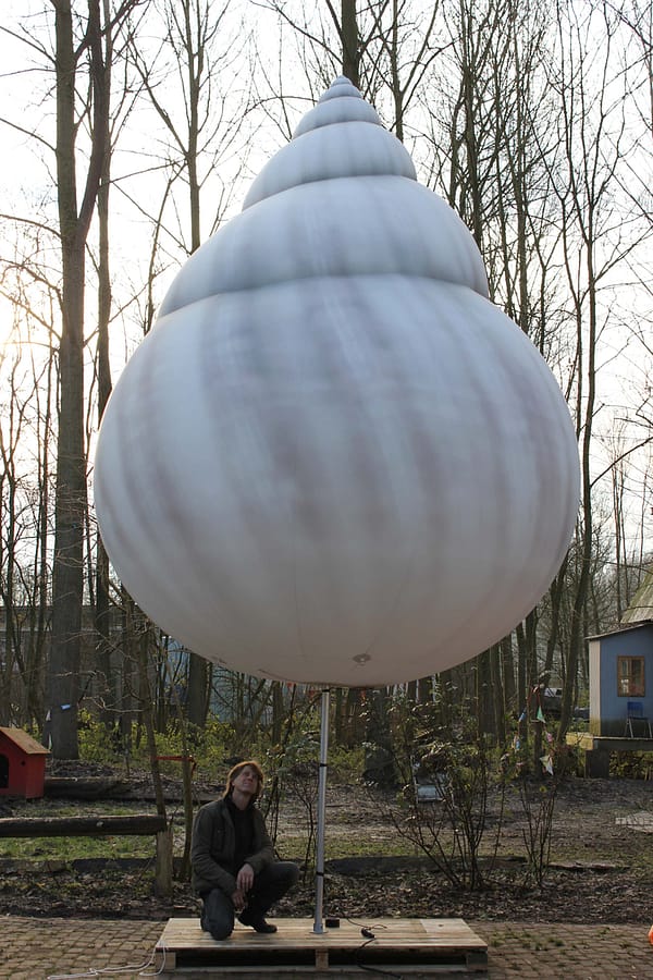 4m printed inflatable nautilus shell in the woods